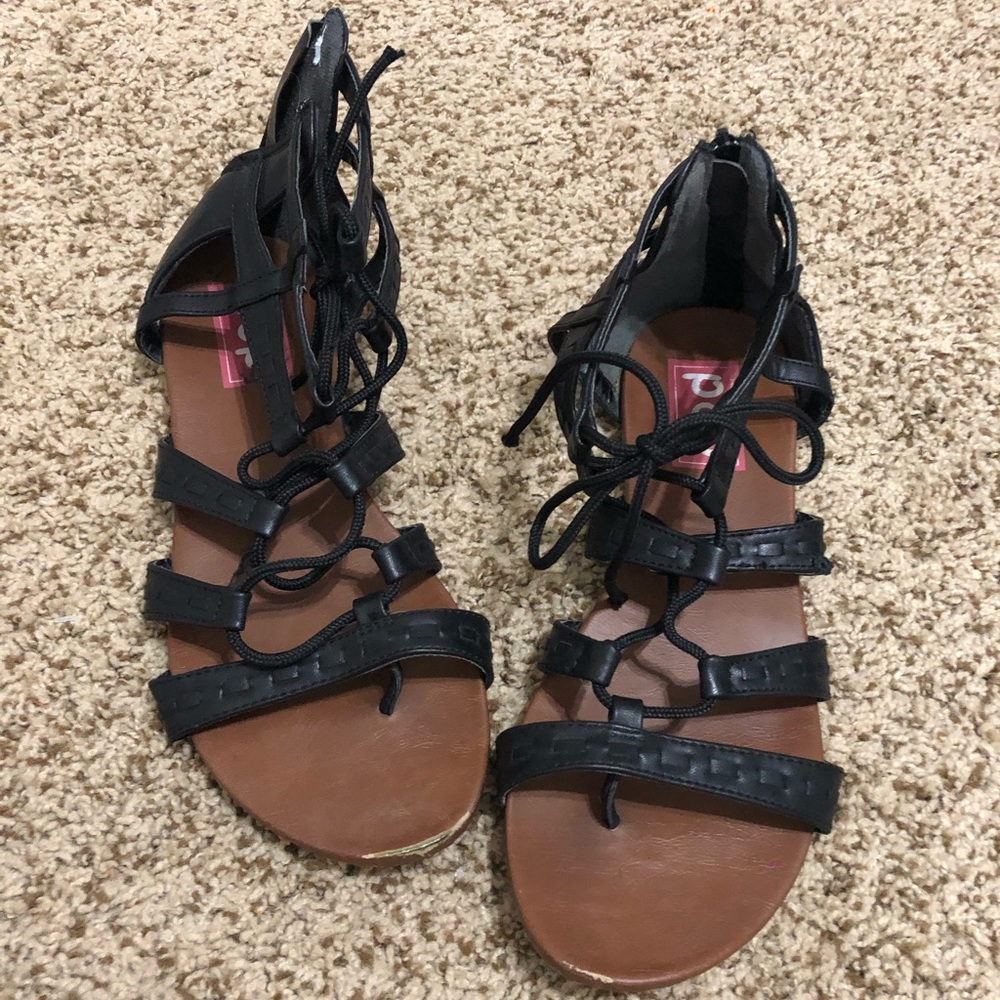 Black tie up sandals size 10